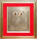 021054 RUSSIAN PAINTED ICON OF SAINTS W SILVER OKLAD
