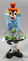 020059 MURANO GLASS STANDING CLOWN W GUITAR H125