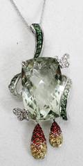 090102 26CT GREEN QUARTZ 18K GOLD DIAMOND NECKLACE
