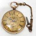 090078 18K YELLOW GOLD POCKET WATCH KEY WIND ANTIQUE