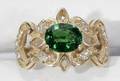 080066 GREEN TSAVORITE GARNET DIAMOND  GOLD RING