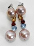 080106 PEARL TOPAZ GARNET CITRINE  GOLD EARRINGS