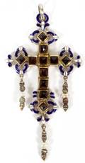 PEARL GARNET ENAMEL  SILVER CROSS PENDANT