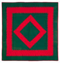 Amish green and red sawtooth diamond quilt early 20th c