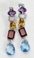 090111 14K WHITE GOLD DIAMOND  GEMSTONE EARRINGS