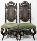 081143 CARVED MAHOGANY HIGH BACK CHAIRS C1900 PAIR