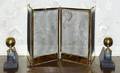 080128 BRASS ANDIRONS FIRE SCREEN THREE PIECES