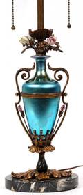 STEUBEN BLUE AURENE GLASS VASE MOUNTED AS A LAMP