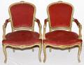 FRENCH LOUIS XV PAINTED WOOD OPEN ARM CHAIRS C1900