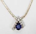 081168 ITALIAN 14KT GOLD SAPPHIRE  DIAMOND NECKLACE