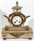 081165 FRENCH ONYX MANTEL CLOCK W BRASS MOUNTS