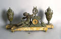 French marble and patinated white metal clock garniture