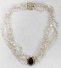 072112 PEARL NECKLACE W TOURMALINE  DIAMOND PENDANT