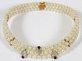 18KT THREE ROW PEARL  DIAMOND WIRE CUFF NECKLACE