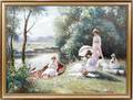 080223 OIL ON BOARD PICNIC ON RIVERBANK