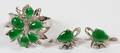 WHITE GOLD  JADE RING AND PAIR OF EARRINGS 3 PCS