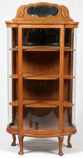 AMERICAN CARVED OAK CURIO CABINET