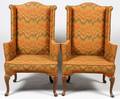 BAKER QUEEN ANNE STYLE WING BACK ARM CHAIRS PAIR