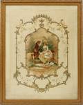 EUROPEAN NEEDLEWORK W HAND PAINTING 19TH C