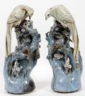 JAPANESE GLAZED POTTERY FIGURAL VASES PAIR