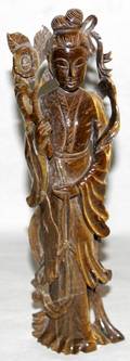 090272 ORIENTAL TIGERS EYE QUAN YIN FIGURE CARVED