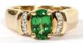 14 KT GOLD TSAVORITE AND DIAMOND RING
