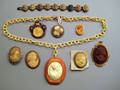 Celluloid cameo pendant and chain