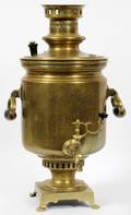 RUSSIAN BRASS SAMOVAR AND TRAY 19TH C