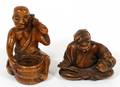 JAPANESE WOOD NETSUKES 19TH C TWO