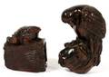 JAPANESE WOOD NETSUKES 19TH C TWO