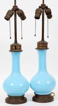 TWOLIGHT PALE BLUE MILK GLASS TABLE LAMPS PAIR
