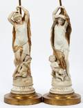 AFTER MOREAU BISQUE FIGURAL LAMPS PAIR