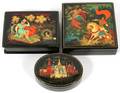 RUSSIAN HAND PAINTED BLACK LACQUER BOXES 2002