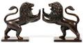 PATINATED METAL LION BOOKENDS PAIR