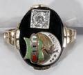 090301 10K EUROPEAN CUT DIAMOND RING ONYX  ENAMEL