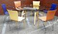 090286 GLASS BIRCH  CHROME PEDESTAL TABLE  CHAIRS