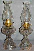090306 ANTIQUE PRESSED FLINT GLASS ELECTRIC OIL LAMPS