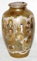 082221 SATSUMA PORCELAIN VASE W RAISED DISCIPLES