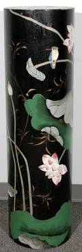 082228 WOODEN PEDESTAL W PAINTED ORIENTAL MOTIF