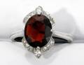 071304 14KT WHITE GOLD GARNET  DIAMOND RING