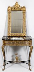 WROUGHT IRON BRASS MARBLE TOP CONSOLE  MIRROR
