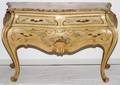 VENETIAN STYLE DECORATED BOMBE COMMODE W MARBLE