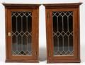 LEADED GLASS OAK SINGLE DOOR CABINETS PAIR