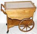 081361 MAHOGANY TEA CART W GLASS  WOOD TRAY TOP