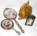 071320 METAL  PORCELAIN HAND MIRRORS  METAL FRAMES