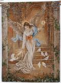 WOVEN TEXTILE AN ANGEL FEEDING DOVES