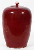CHINESE OXBLOOD PORCELAIN COVERED JAR