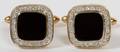 14 KT GOLD DIAMOND AND BLACK ONYX CUFFLINKS PAIR