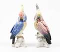Pair of Karl Ens Porcelain Cockatoos Pink  Blue