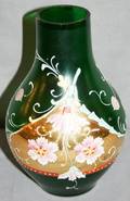 090391 GREEN ART GLASS VASE WENAMEL  GOLD ACCENTS
